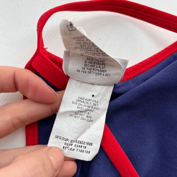 Vintage Y2K Speedo Lifeguard Swimsuit 8/34 Strappy One-Piece 90s Red Navy - Picture 13 of 13